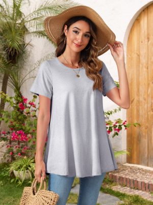 Tunic Tops for Women Plus Size Short Sleeve Crew Neck Swing Flare Loose T-Shirt Blouses to Wear with Leggings