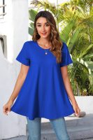 Tunic Tops for Women Plus Size Short Sleeve Crew Neck Swing Flare Loose T-Shirt Blouses to Wear with Leggings