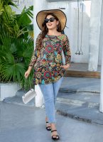 Womens Tunic Tops 3/4 Sleeve Plus Size Crew Neck Swing Flare Loose Fit T-Shirt Blouses to Wear with Leggings
