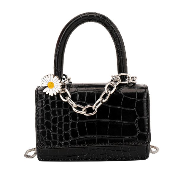 Mini small bag foreign women's bag 2020 popular new stone pattern chain crossbody bag small square bag (Black)