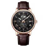 New fashion hot explosive three-eye calendar star moon fashion men's watches men's watches (Black face with rose gold shell)