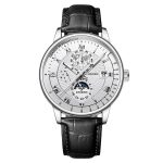 New fashion hot explosive three-eye calendar star moon fashion men's watches men's watches (white face, silver shell)